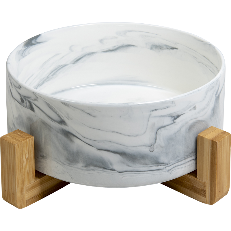 Gamelle en Céramique Blanc Marbré avec support en Bambou 1800ml - Animal Boulevard Gamelle en Céramique Blanc Marbré avec support en Bambou 1800ml - Animal Boulevard
