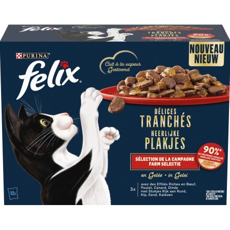 Délices Tranchés - Sélection de la campagne en gelée 12x80gr - Felix à 7,29 € - Purina - 12493792 - Felix