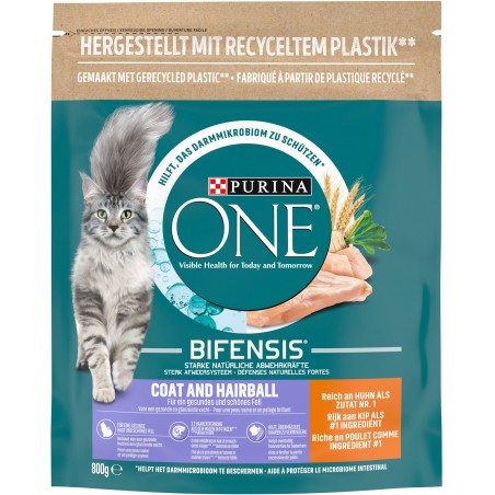 Bifensis Coat & Hairball - Riche en poulet et aux céréales complètes 800gr - One à 7,79 € - Purina - 12508738 - One