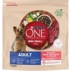 Mini -10kg Adult - Riche en boeuf avec du riz 1,5kg - One à 9,19 € - Purina - 12418136 - One