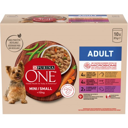Adult Mini/Small Boeuf-Poulet-Agneau 10x85gr - One à 6,49 € - Purina - 12586834 - Purina