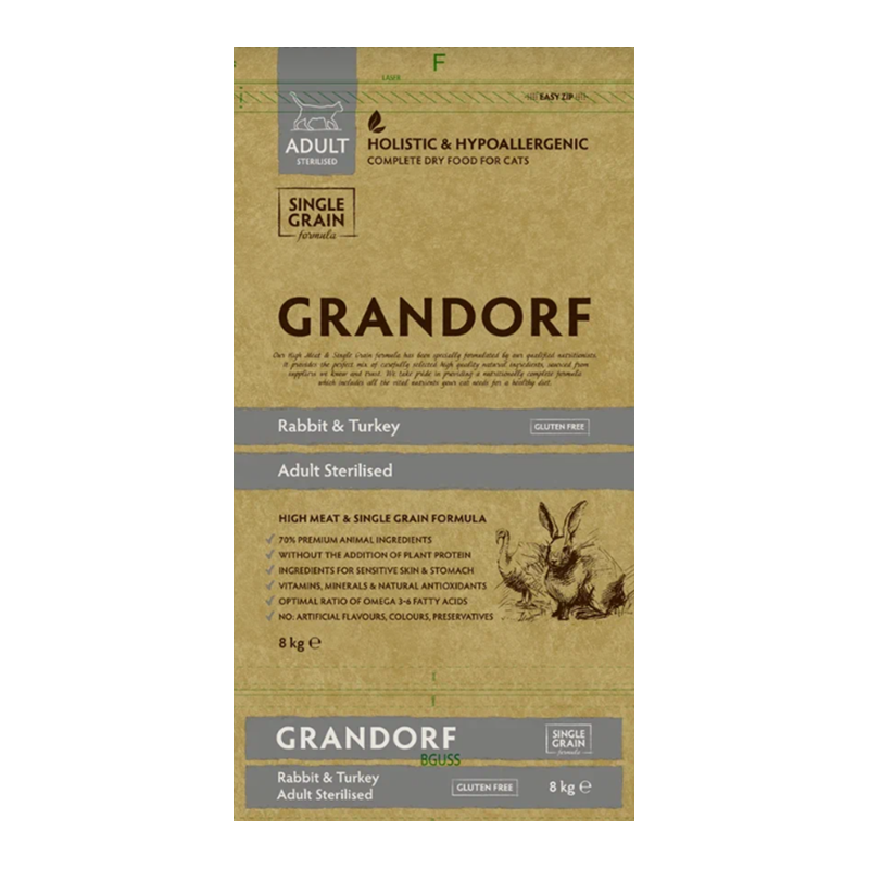 Chat Adult Sterilized Lapin et Dinde 8kg - Grandorf Chat Adult Sterilized Lapin et Dinde 8kg - Grandorf