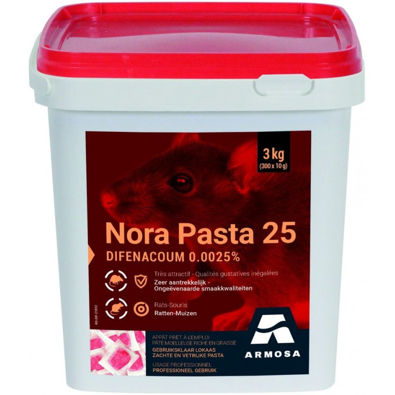 Nora Pasta 25 - Extermine tous les rats et souris 3kg - Armosa Nora Pasta 25 - Extermine tous les rats et souris 3kg - Armosa