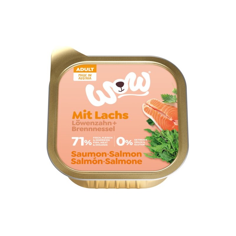 Adult Saumon avec pissenlit et aux orties 150g - WOW Adult Saumon avec pissenlit et aux orties 150g - WOW