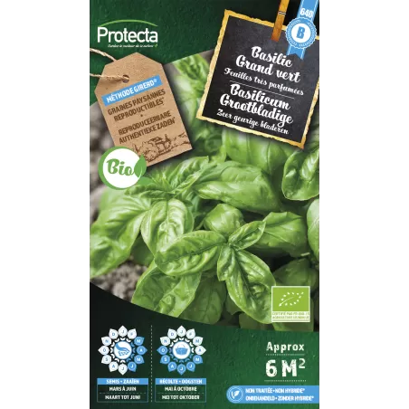 Basilic Grand vert FR-BIO-15 - Cat. B - Protecta à 3,65 € -  - SE-CON-00049 - Plantes, Buis & Légumes