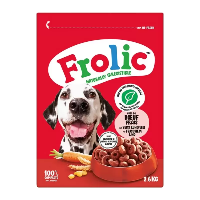 Croquettes avec bœufs, carottes et céréales 2,6kg - Frolic