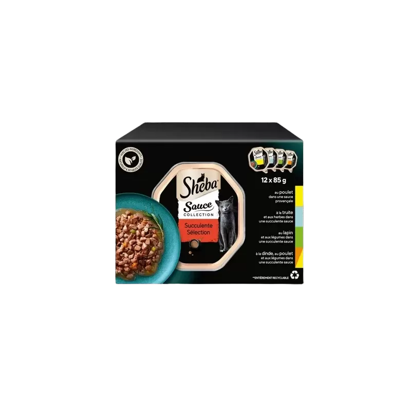 Pâtée Sélection Mix Volaille, Truite & Lapin avec Légumes en Sauce 12x85g - Sheba Pâtée Sélection Mix Volaille, Truite & Lapin avec Légumes en Sauce 12x85g - Sheba