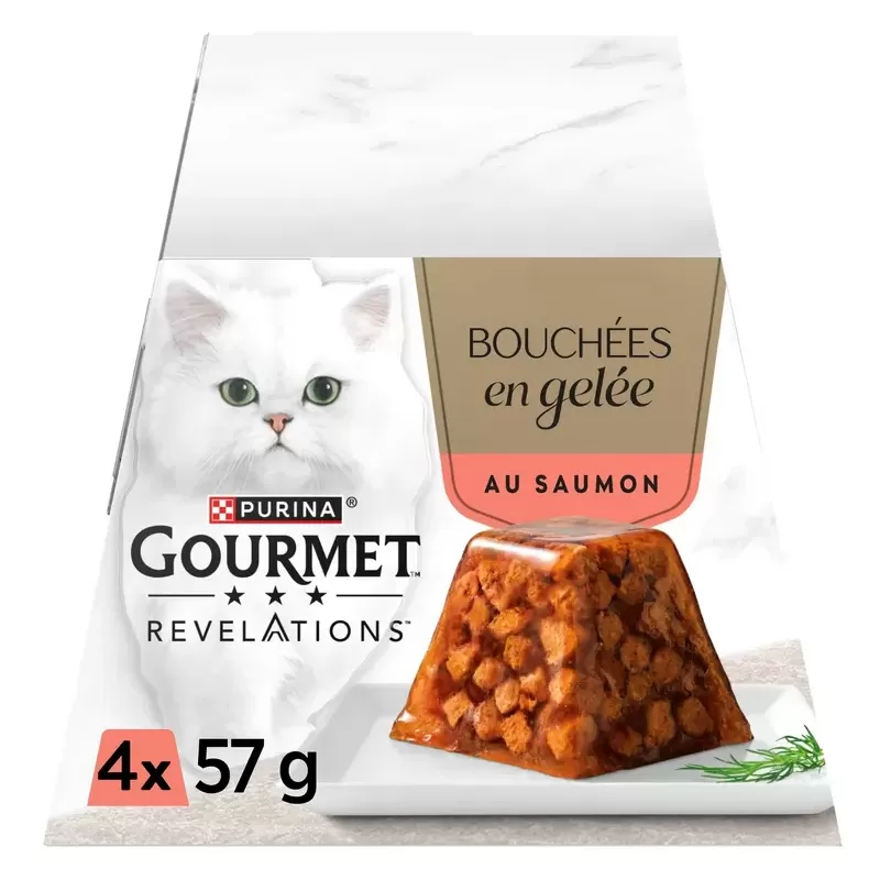 Bouchées en Gelée pour Chat au Saumon Avec Morceaux 4x57gr - Gourmet