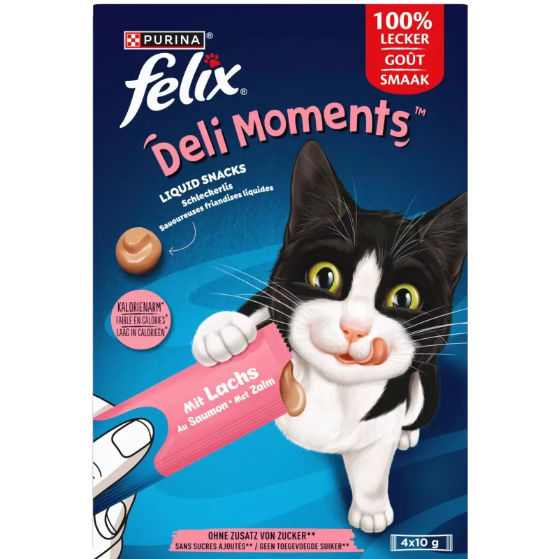 Deli Moments friandises liquides pour chat Saveur Saumon 4x10gr - Felix Deli Moments friandises liquides pour chat Saveur Saumon 4x10gr - Felix