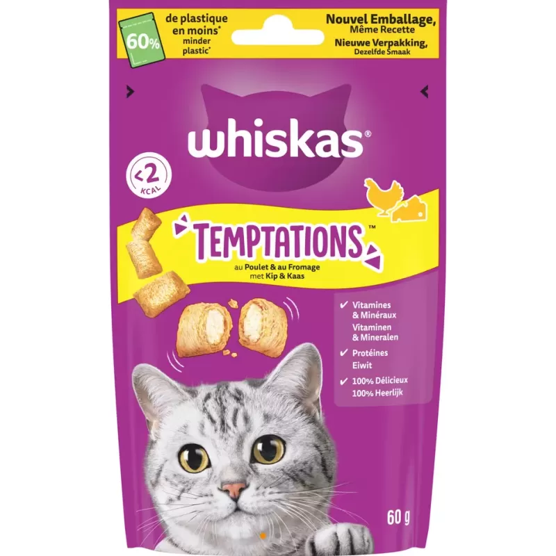 Temptations Friandises au Poulet & Fromage pour chat adulte 60gr - Whiskas Temptations Friandises au Poulet & Fromage pour chat adulte 60gr - Whiskas
