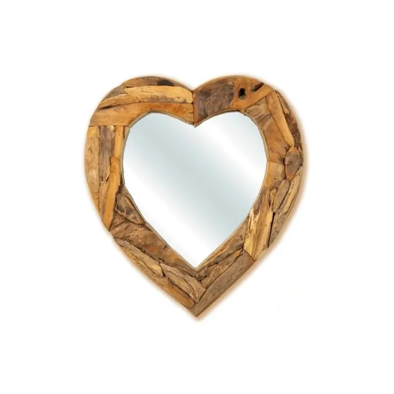 Miroir Coeur Cadre en Bois Teck 100cm - Giganterra