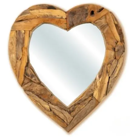 Miroir Coeur Cadre en Bois Teck 100cm - Giganterra à 179,95 € - Giganterra - G02-03267 - Décoration naturelle