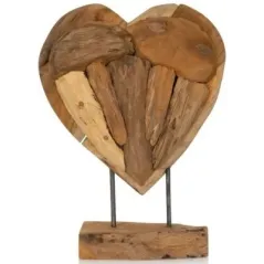 Bois Teck Décoration Coeur Sur Pied 30x39cm - Giganterra à 24,95 € - Giganterra - G02-03079 - Décoration naturelle