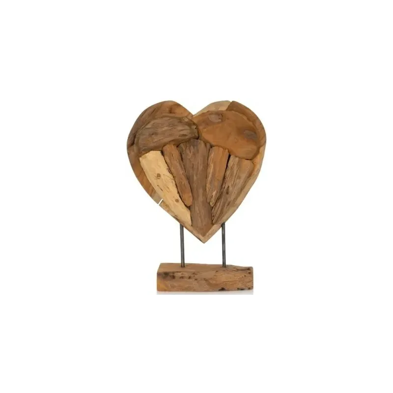 Bois Teck Décoration Coeur Sur Pied 30x39cm - Giganterra