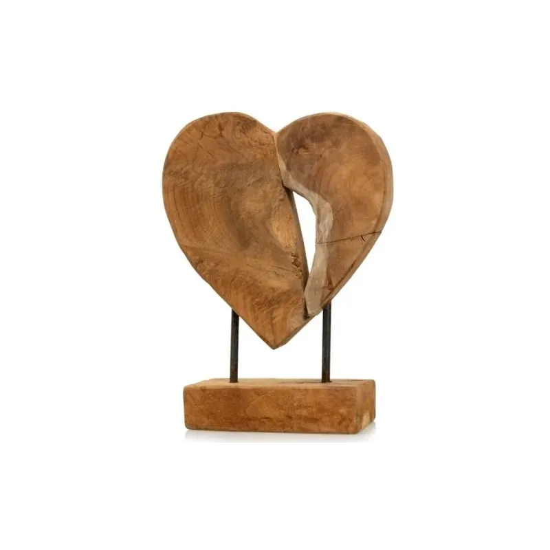 Bois Teck Décoration Coeur Sur Pied 27cm - Giganterra