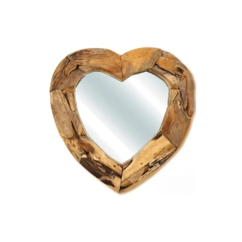 Miroir Coeur Cadre en Bois Teck 60cm - Giganterra