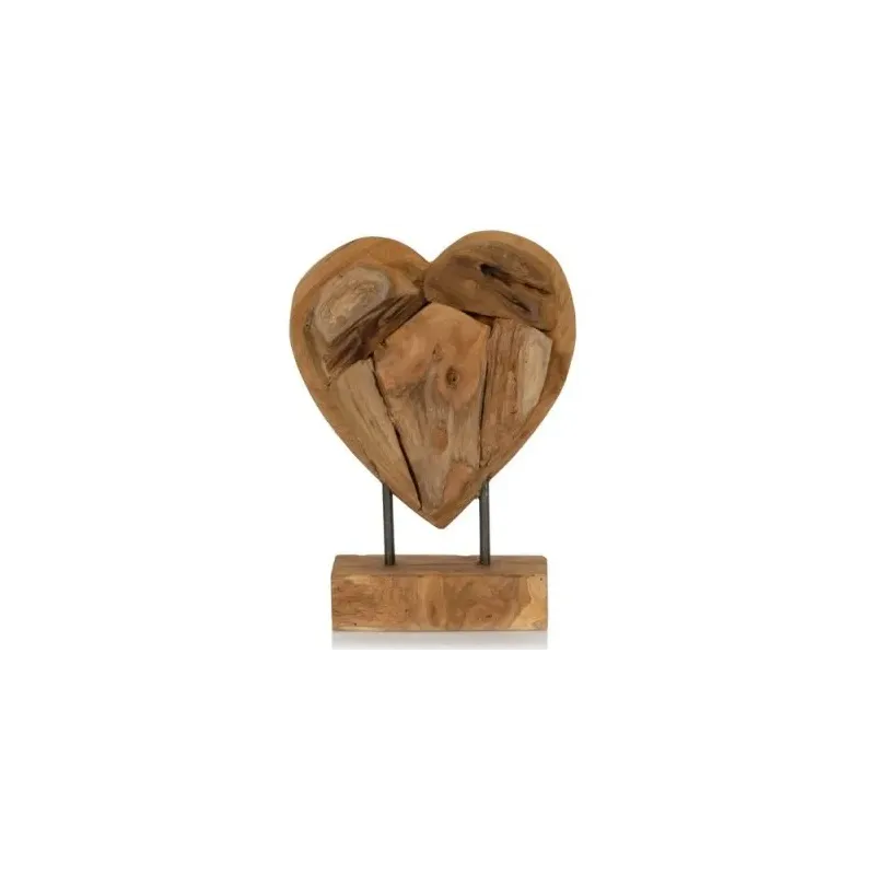 Bois Teck Décoration Coeur Sur Pied 27x20cm - Giganterra