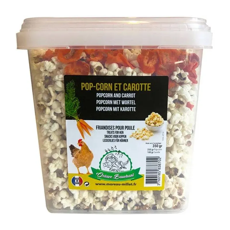 Friandise Pop-Corn et Carotte pour Poule 350gr - Benelux Friandise Pop-Corn et Carotte pour Poule 350gr - Benelux