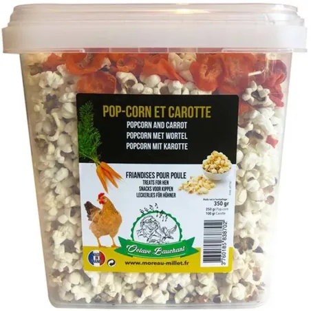 Friandise Pop-Corn et Carotte pour Poule 350gr - Kinlys à 7,95 € - Kinlys - 1143014 - Nourriture