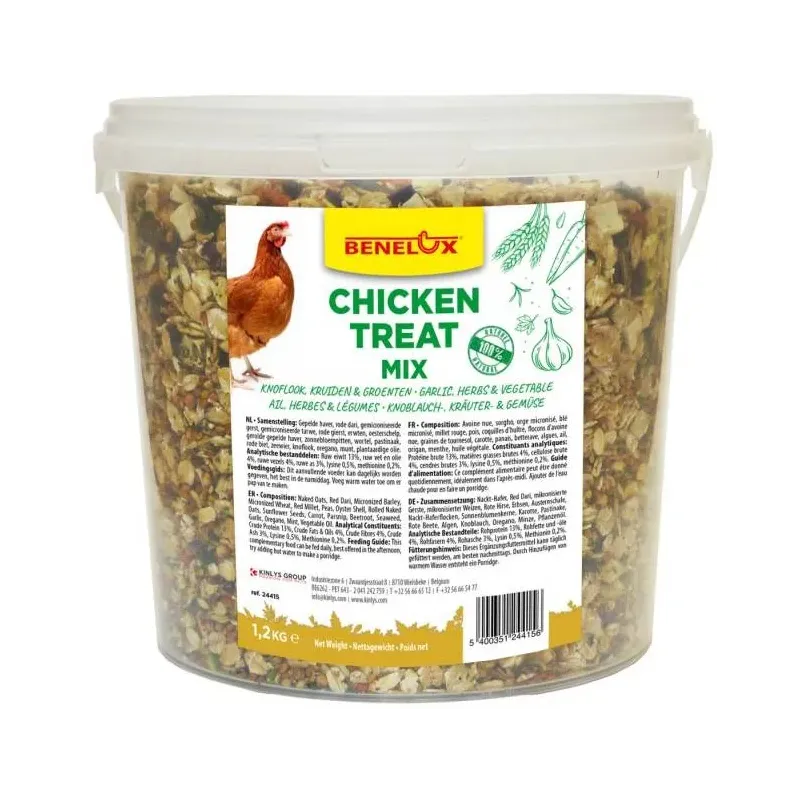 Mélange de Snack pour poules à l'ail, herves et Légumes 1,2kg - Benelux Mélange de Snack pour poules à l'ail, herves et Légumes 1,2kg - Benelux