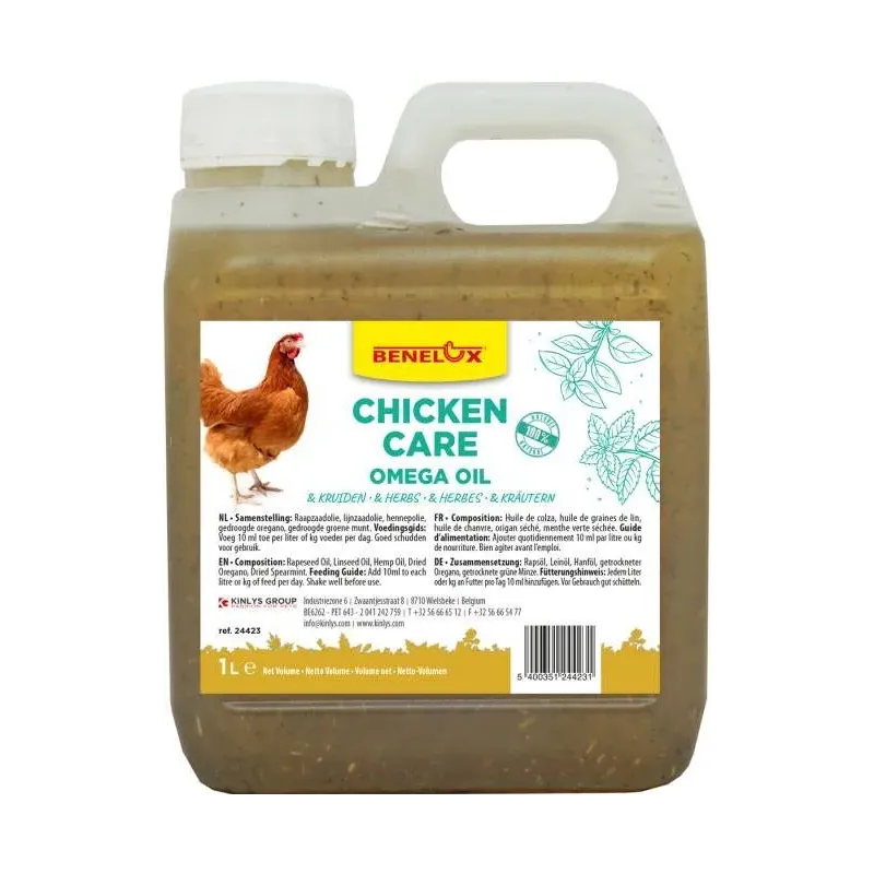 Huile Omega aux Herbes pour Poules 1L - Benelux Huile Omega aux Herbes pour Poules 1L - Benelux