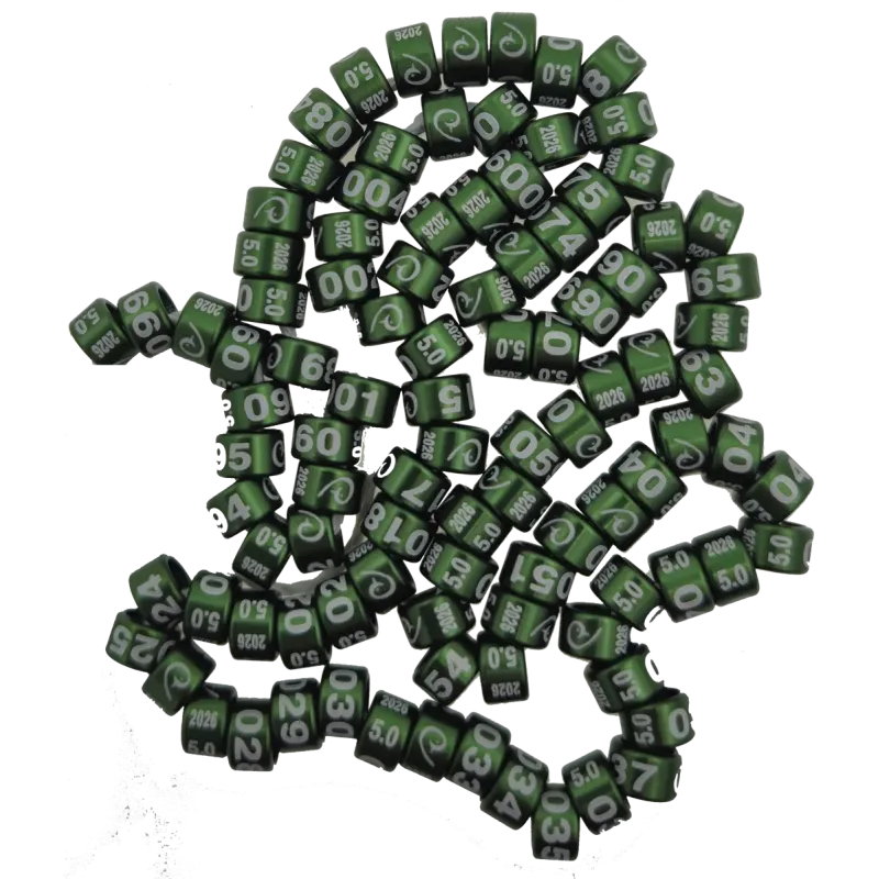 10 bagues fermées vertes 9 mm gravure au laser avec année 2026 - Ornibird