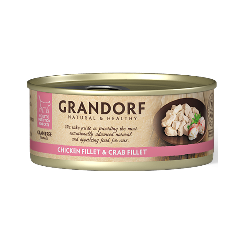 DLC 28/12/2025 - Chat Filet de Poulet et Filet de Crabe 70gr - Grandorf
