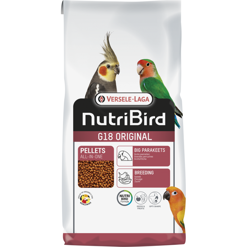 DLC 05/02/26 - G18 Original Granulés extrudés - aliment d'élevage pour grandes perruches 10kg - Nutribird DLC 05/02/26 - G18 Original Granulés extrudés - aliment d'élevage pour grandes perruches 10kg - Nutribird