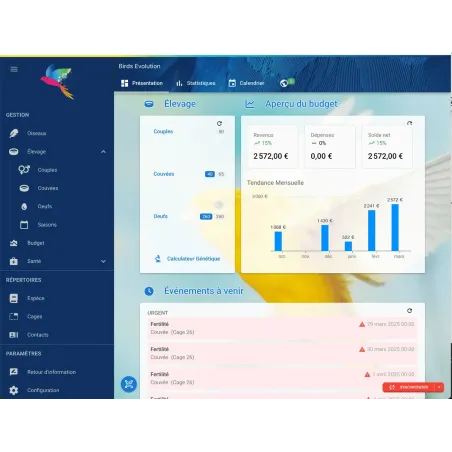 Birds Evolution, application de gestion d'élevage - Licence d'activation - Valable 1 an
