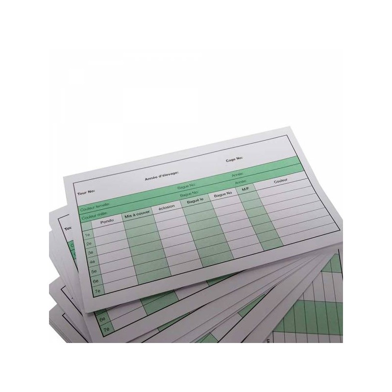 Fiche d'elevage par couple 13x7,6cm - 25 pièces Fiche d'elevage par couple 13x7,6cm - 25 pièces