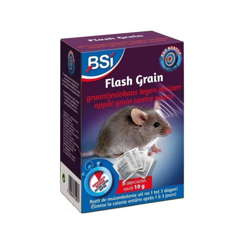Flash Grain, granulés contre les souris, 5 sachets de 10gr - BSI Flash Grain, granulés contre les souris, 5 sachets de 10gr - BSI